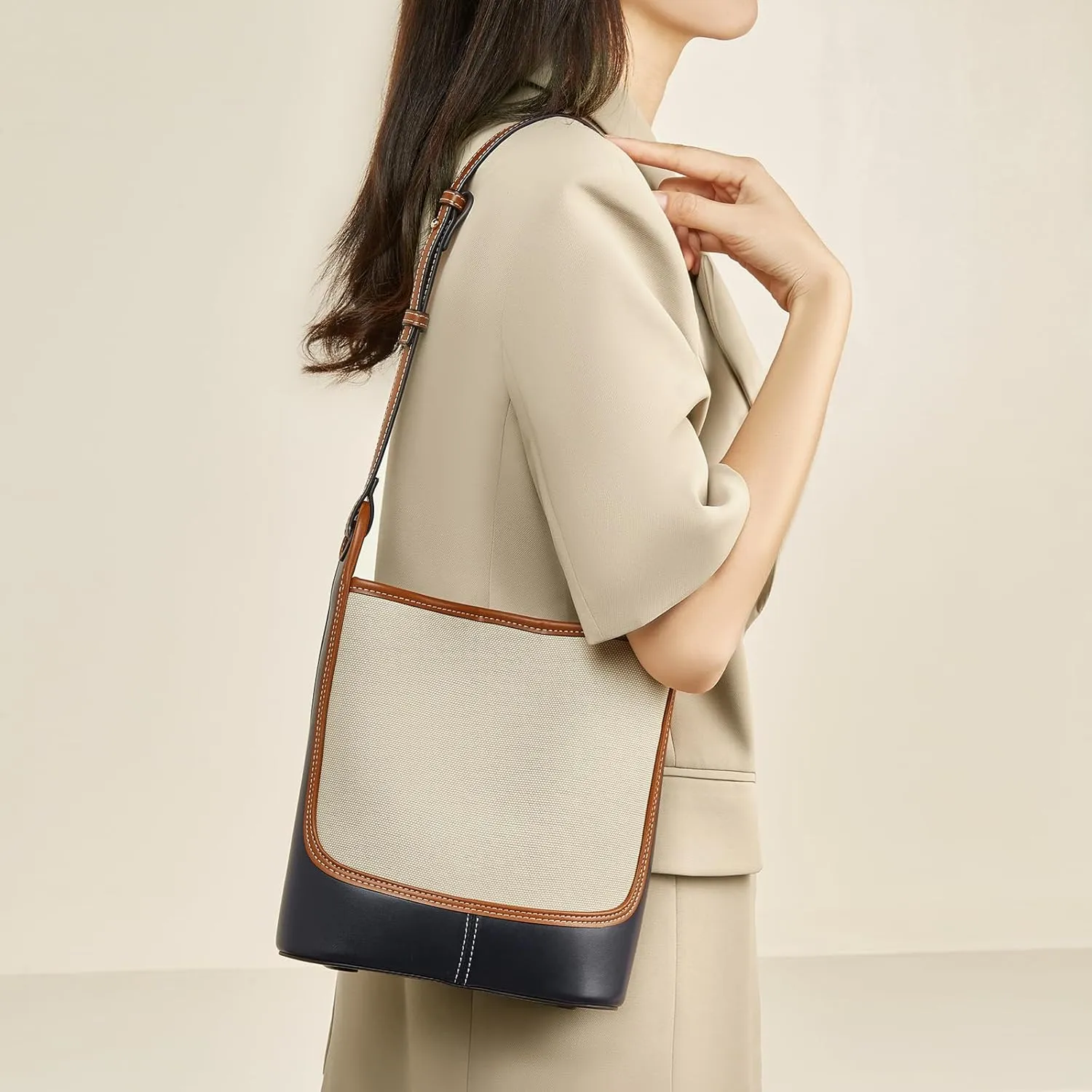 LAORENTOU Small Fabric Bucket Top-handle Crossbody Bag for Women Satchel Trendy Handbags Canvas