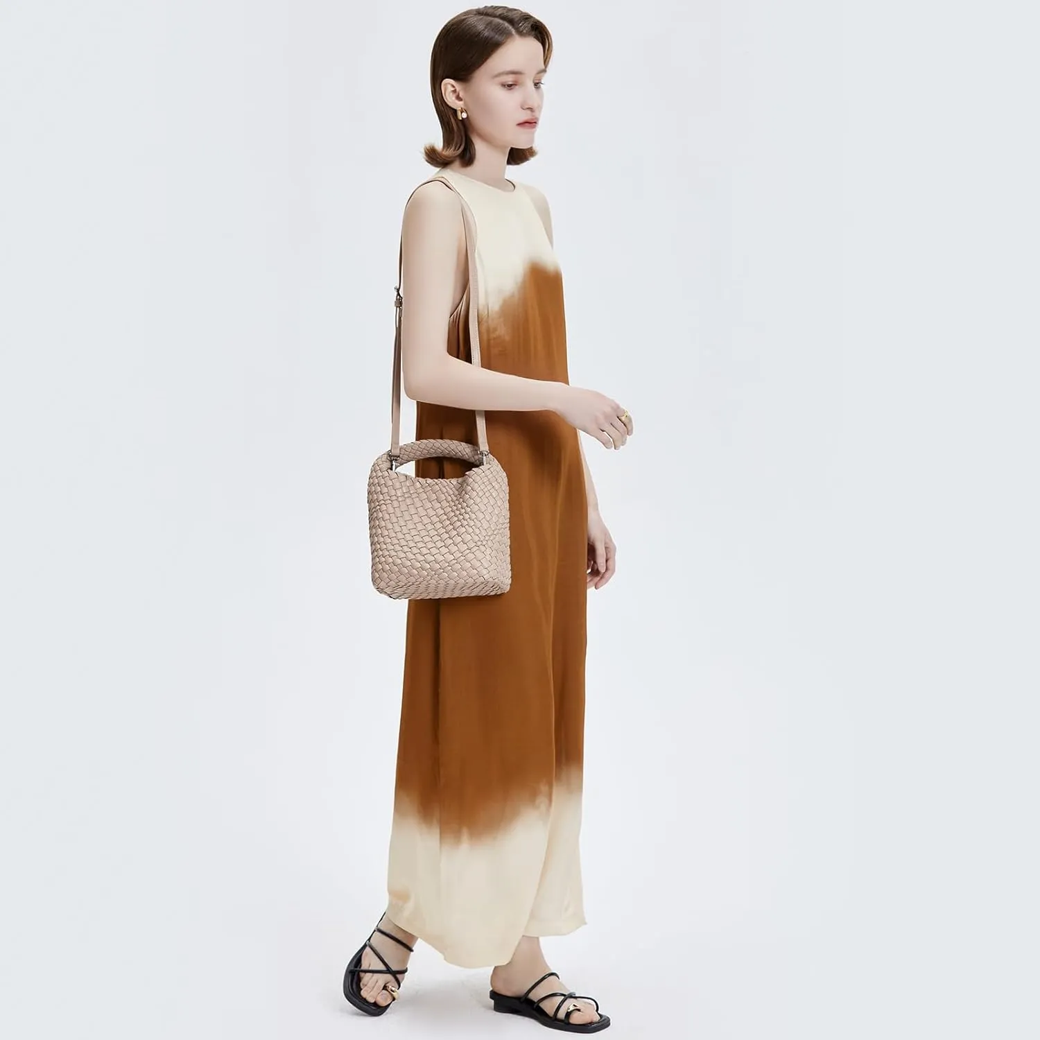 LAORENTOU Small Fabric Bucket Top-handle Crossbody Bag for Women Satchel Trendy Handbags Canvas