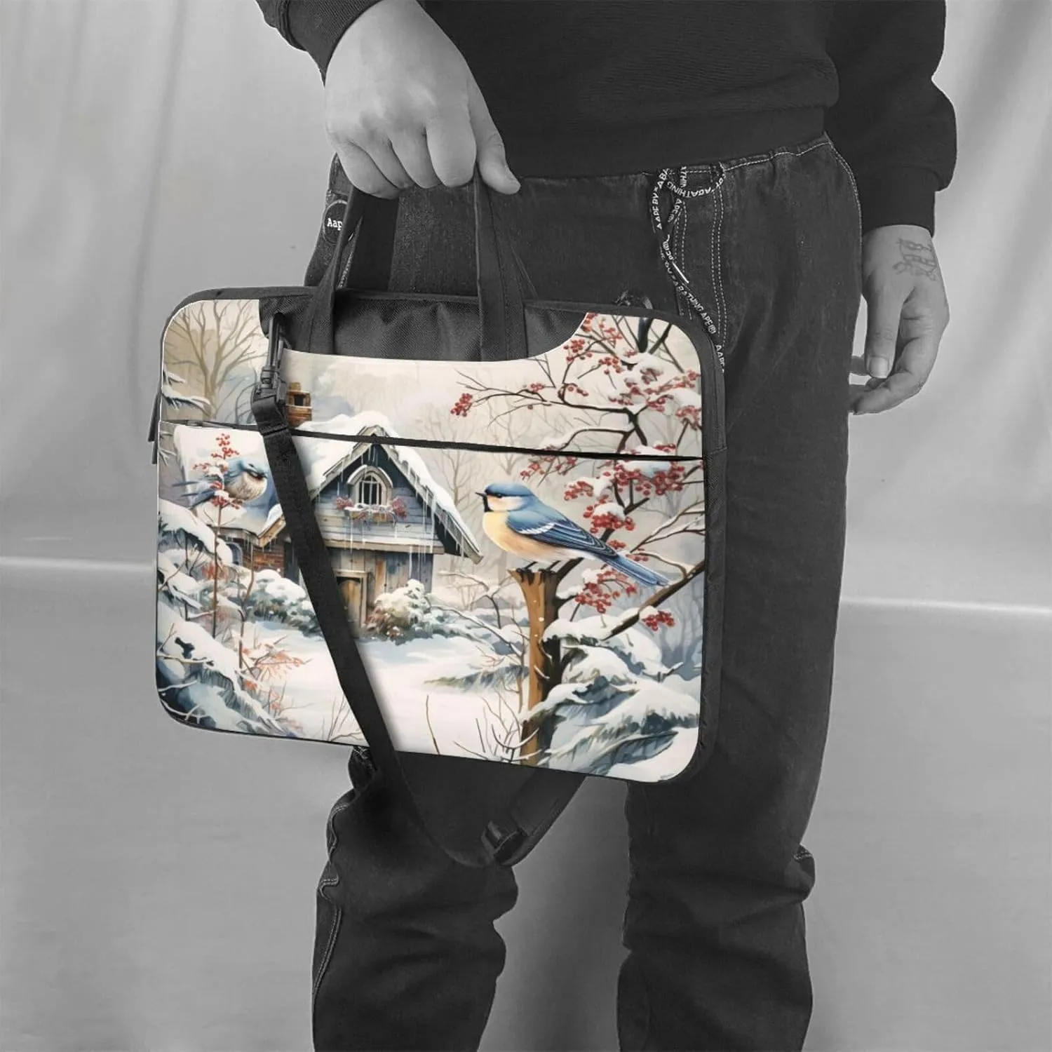 Laptop Bag Vintage Christmas Postal Pattern Santa Claus Laptop Tote Bag Women Men Laptop Sleeve Case Computer Bag