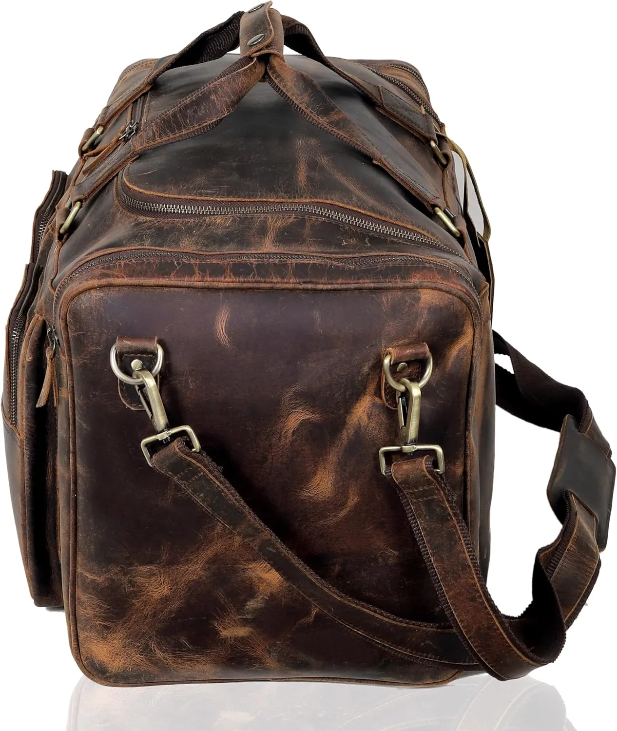 Large 24 inch duffel bags for men holdall leather travel Duffel bag overnight gym sports weekend Duffle bag (Dark Brown, 24" Large)