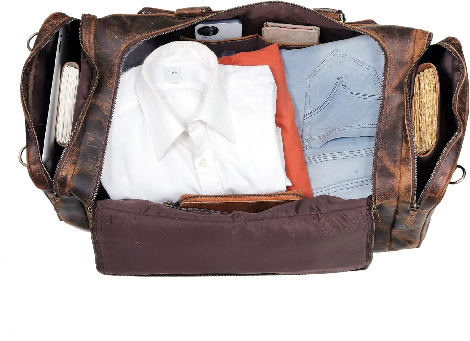 Large 24 inch duffel bags for men holdall leather travel Duffel bag overnight gym sports weekend Duffle bag (Dark Brown, 24" Large)