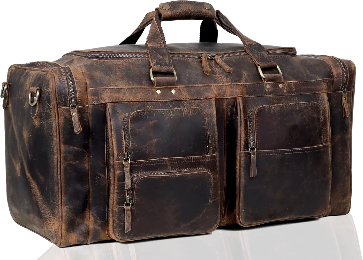 Large 24 inch duffel bags for men holdall leather travel Duffel bag overnight gym sports weekend Duffle bag (Dark Brown, 24" Large)