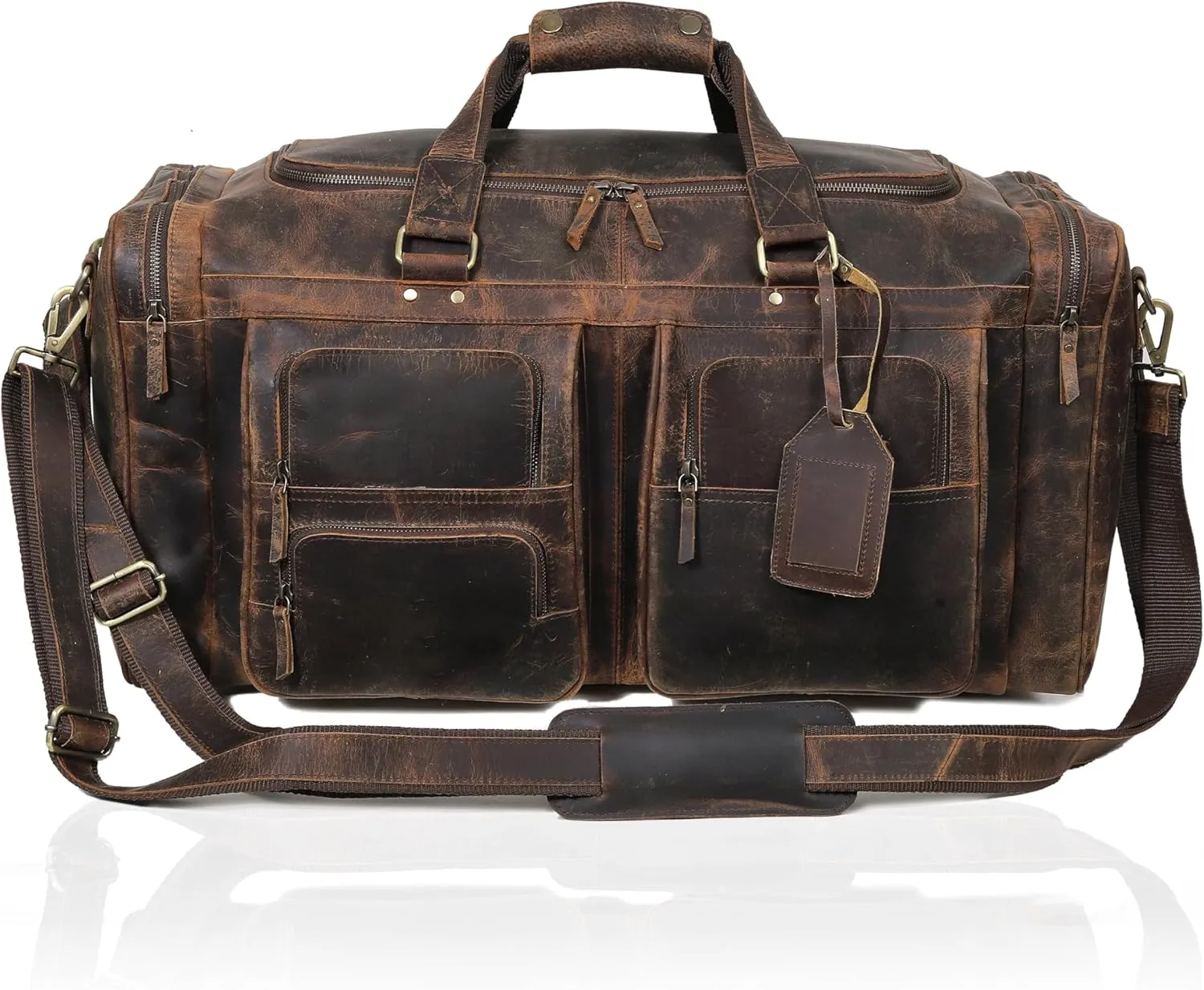 Large 24 inch duffel bags for men holdall leather travel Duffel bag overnight gym sports weekend Duffle bag (Dark Brown, 24" Large)