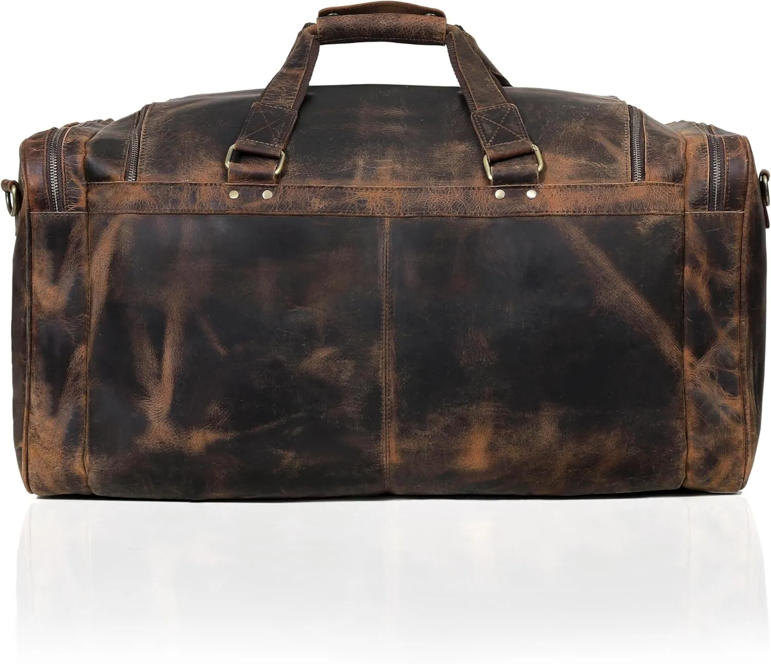 Large 24 inch duffel bags for men holdall leather travel Duffel bag overnight gym sports weekend Duffle bag (Dark Brown, 24" Large)