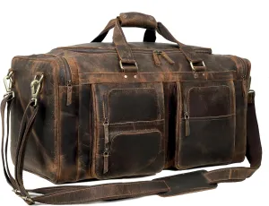 Large 24 inch duffel bags for men holdall leather travel Duffel bag overnight gym sports weekend Duffle bag (Dark Brown, 24" Large)