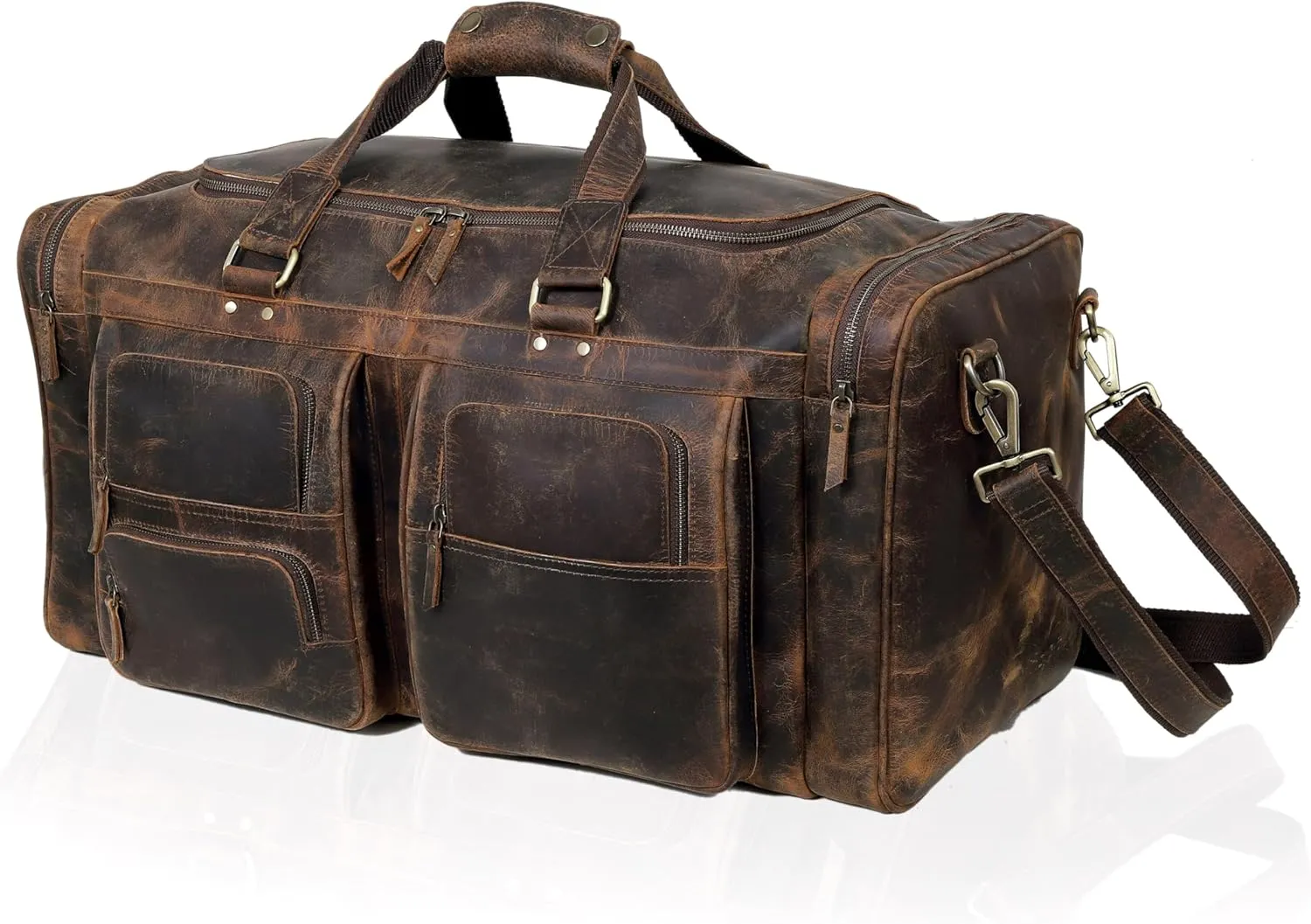 Large 24 inch duffel bags for men holdall leather travel Duffel bag overnight gym sports weekend Duffle bag (Dark Brown, 24" Large)