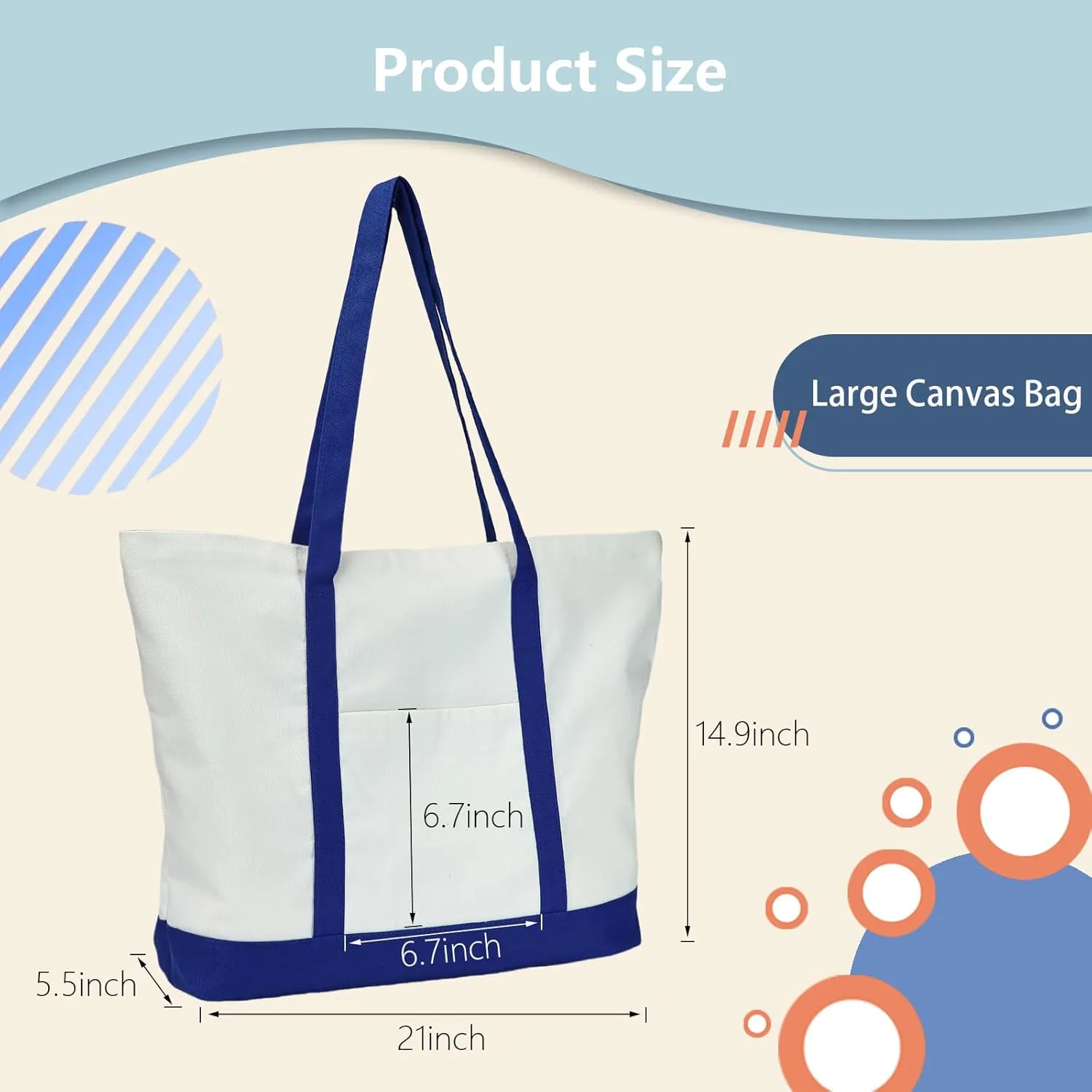 Large Canvas Tote Bag for Women 12OZ Reusable Cotton Grocery Shopping Bag with Pocket for Daily Travel Crafts Bag