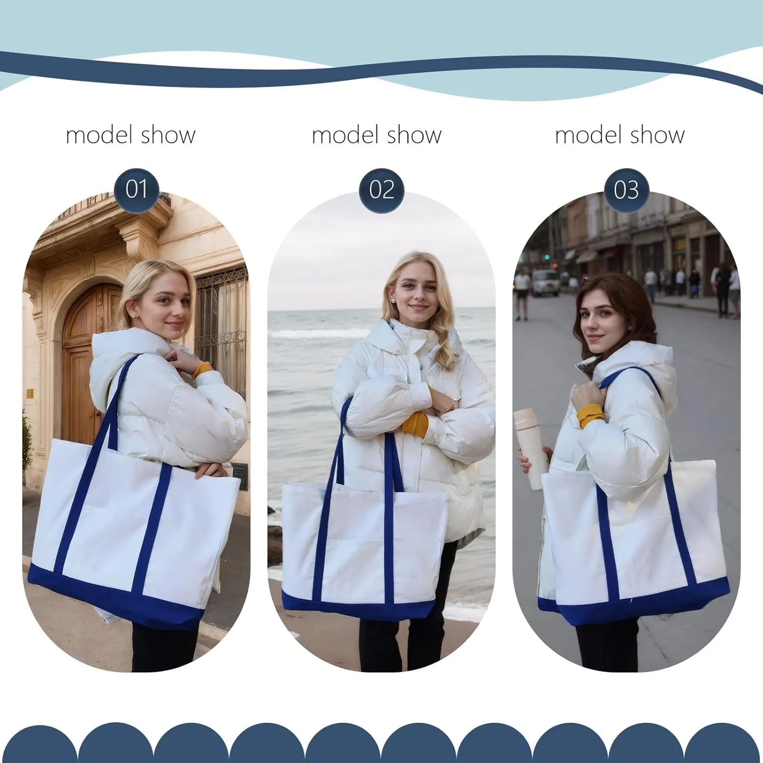 Large Canvas Tote Bag for Women 12OZ Reusable Cotton Grocery Shopping Bag with Pocket for Daily Travel Crafts Bag