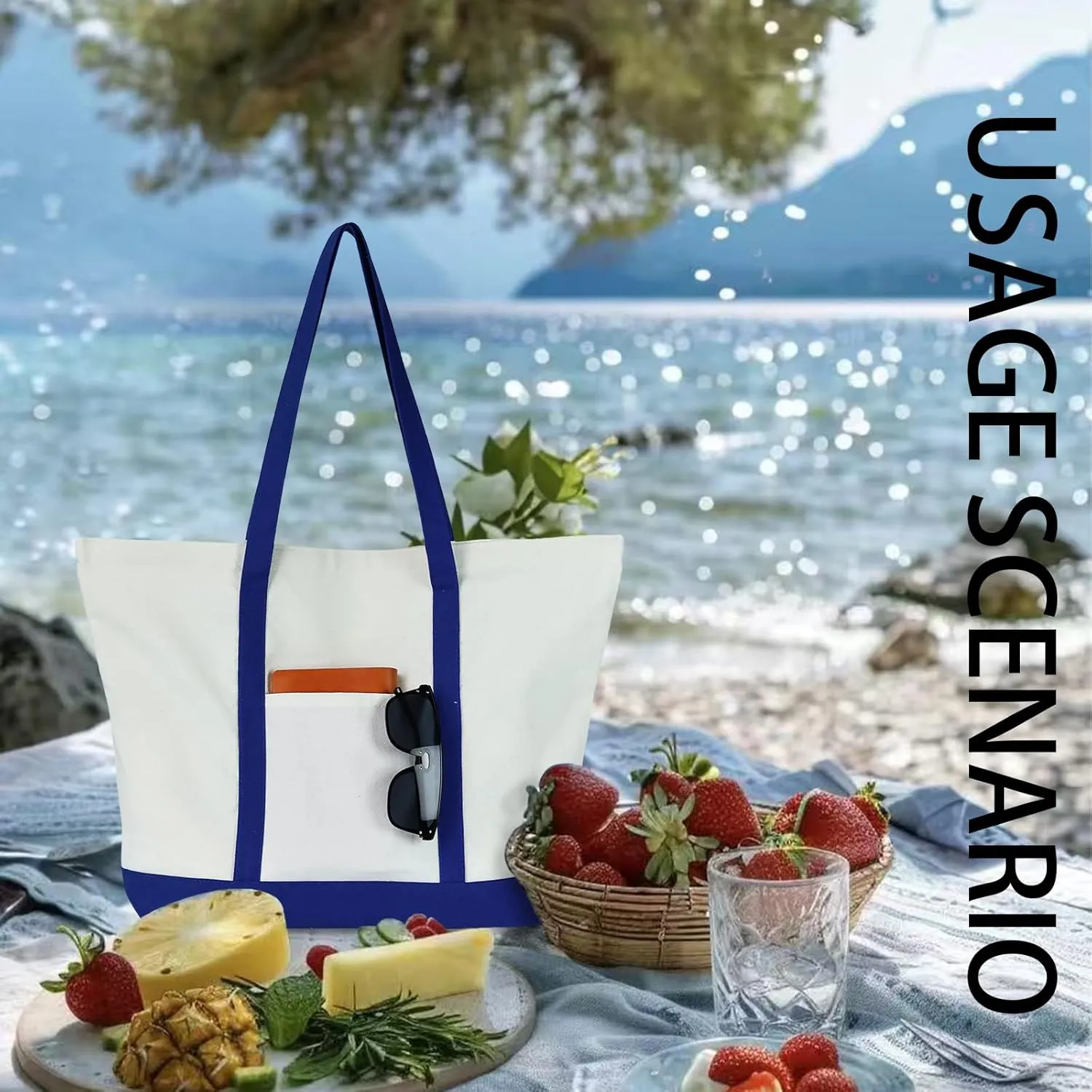 Large Canvas Tote Bag for Women 12OZ Reusable Cotton Grocery Shopping Bag with Pocket for Daily Travel Crafts Bag