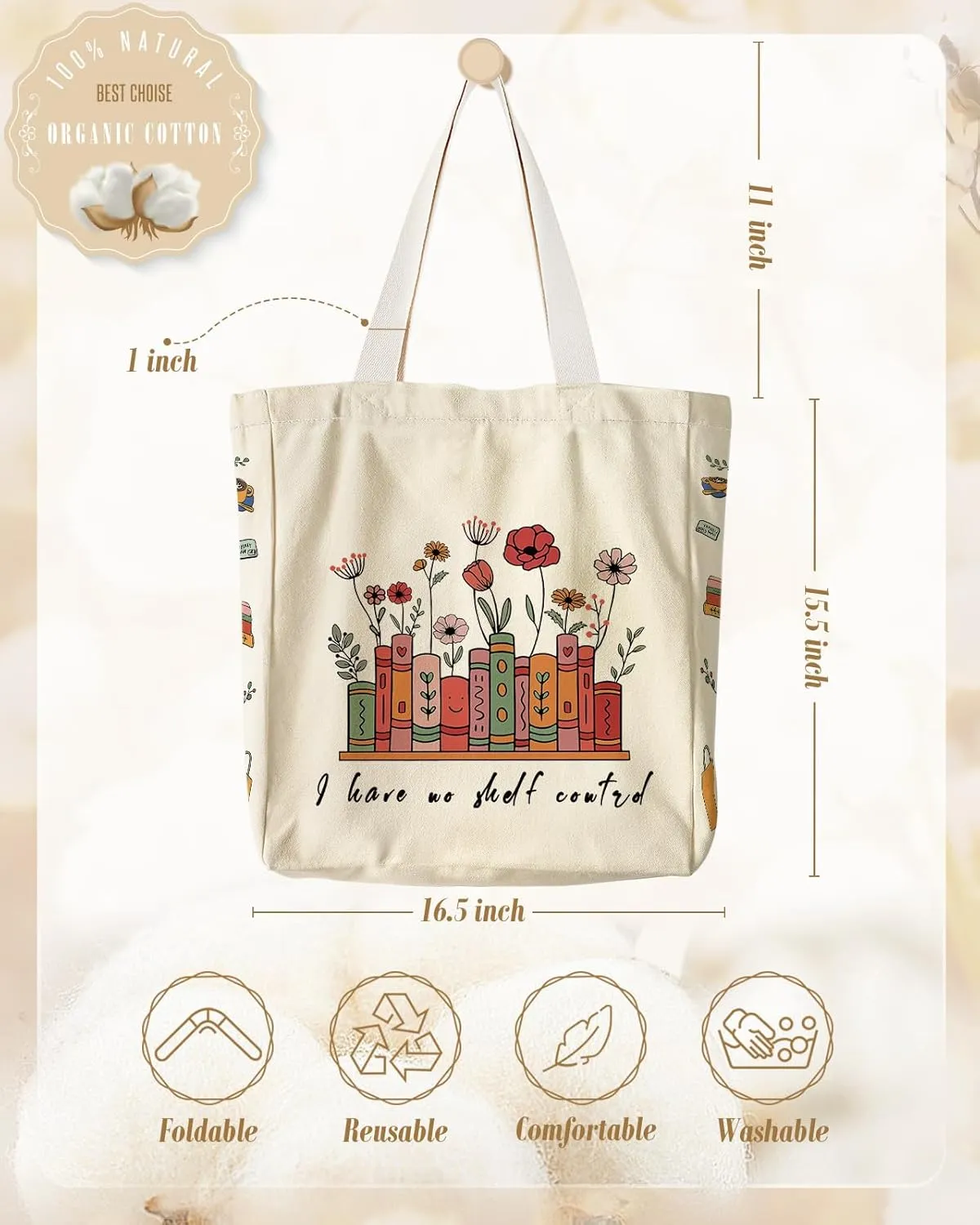 Large Canvas Tote Bag for Women - with Zipper and Inner Pocket Aesthetic Cute Shoulder Bag for Shopping Daily