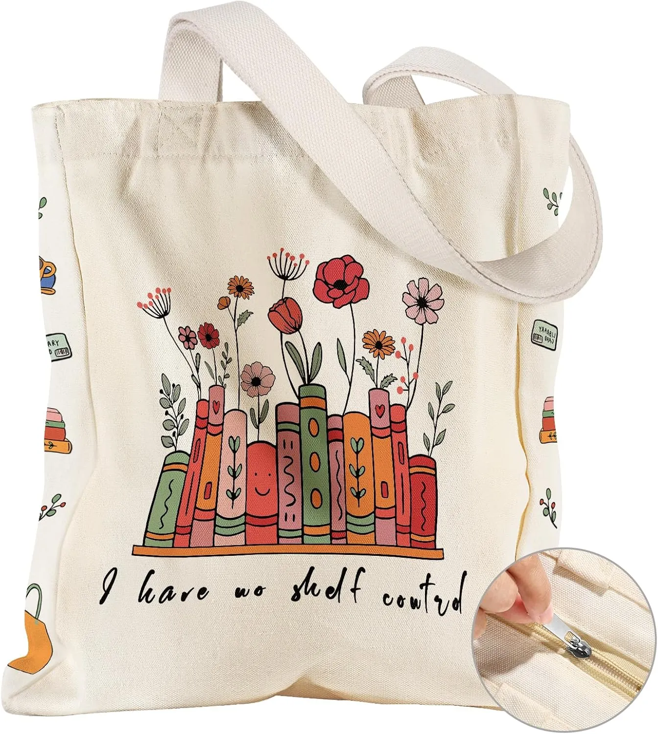 Large Canvas Tote Bag for Women - with Zipper and Inner Pocket Aesthetic Cute Shoulder Bag for Shopping Daily