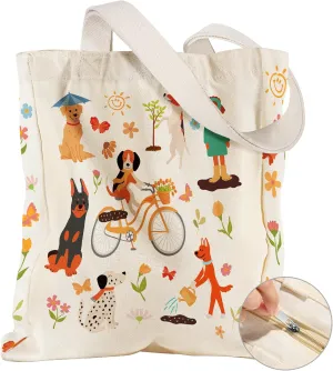 Large Canvas Tote Bag for Women - with Zipper and Inner Pocket Aesthetic Cute Shoulder Bag for Shopping Daily