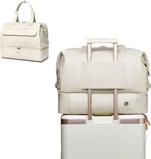 Large Capacity Duffel Bag with Shoe Compartment and Adjustable Shoulder Straps, Men's and Women's Collapsible Travel Bag, Waterproof Duffel Bag (White)
