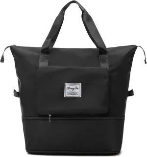 Large Capacity Folding Travel Bag, Foldable Travel Duffel Bag, Dry and Wet Separation Sports Portable Shoulder Bag, Lightweight Waterproof Carry Luggage Bag for Travel, Sports and Gym (Black)