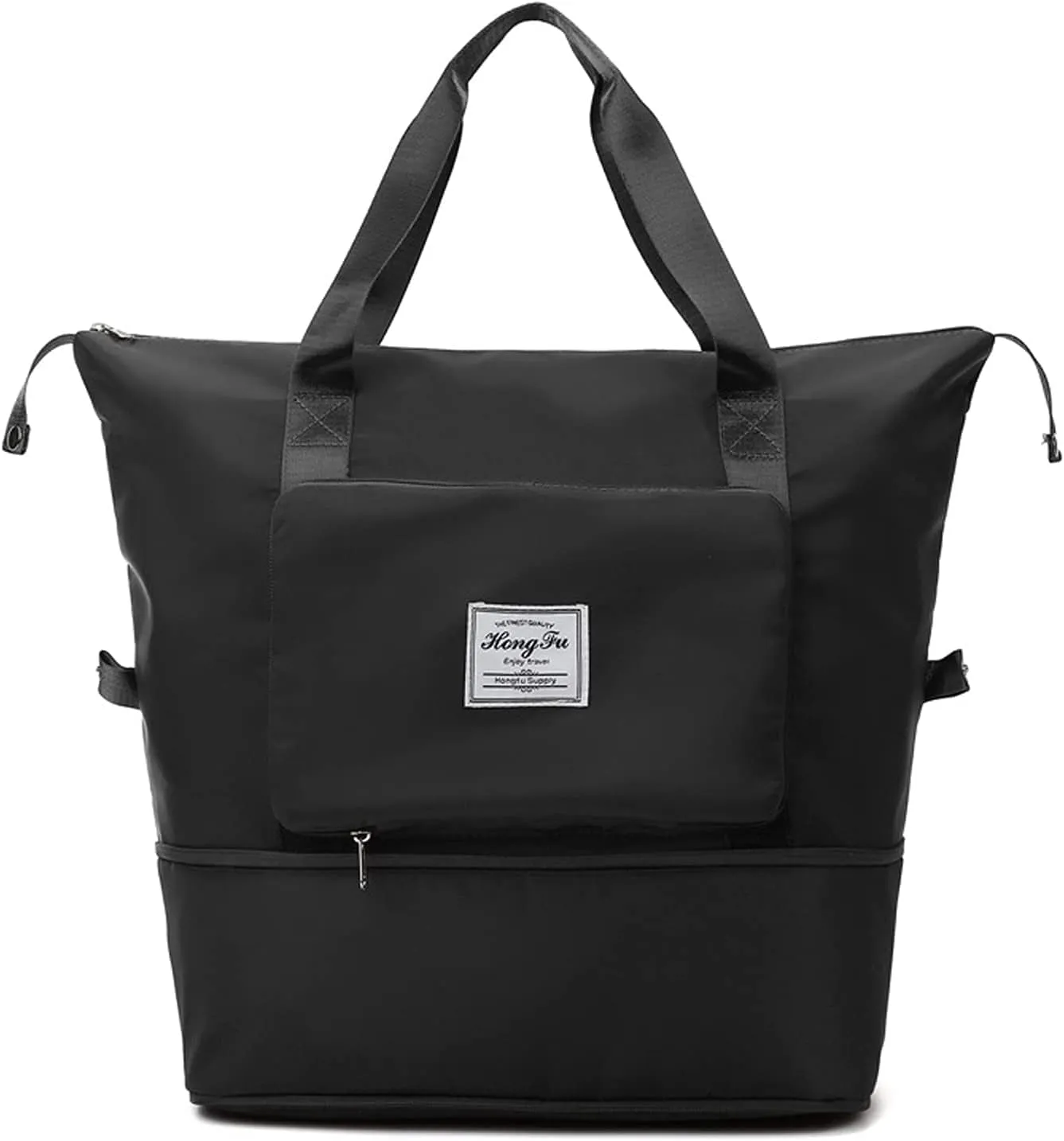 Large Capacity Folding Travel Bag, Foldable Travel Duffel Bag, Dry and Wet Separation Sports Portable Shoulder Bag, Lightweight Waterproof Carry Luggage Bag for Travel, Sports and Gym (Black)