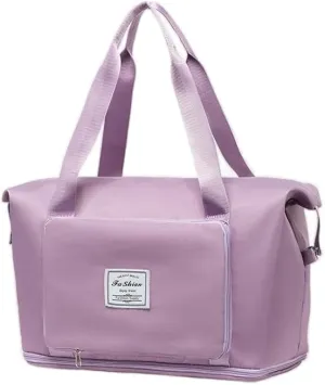 Large Capacity Folding Travel Bag, Lightweight Waterproof Luggage Bag, Expandable Travel Duffel Bag, Dry Wet Separated Gym Tote Bag (Light purple)