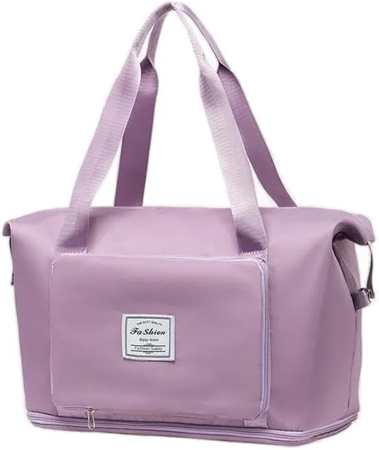 Large Capacity Folding Travel Bag, Lightweight Waterproof Luggage Bag, Expandable Travel Duffel Bag, Dry Wet Separated Gym Tote Bag (Light purple)