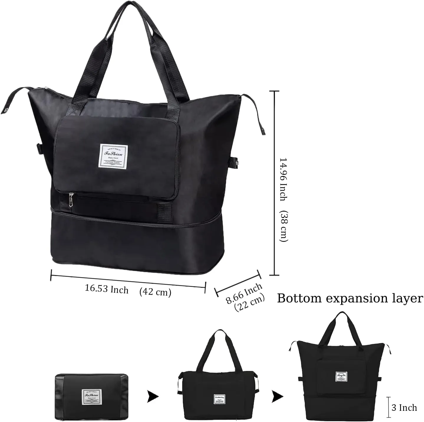 Large Capacity Travel Bag, Expandable Foldable Travel Duffel Bag, Dry and Wet Separation Portable Travel Duffel Bag, Overnight Bag for Women and Man (Black)