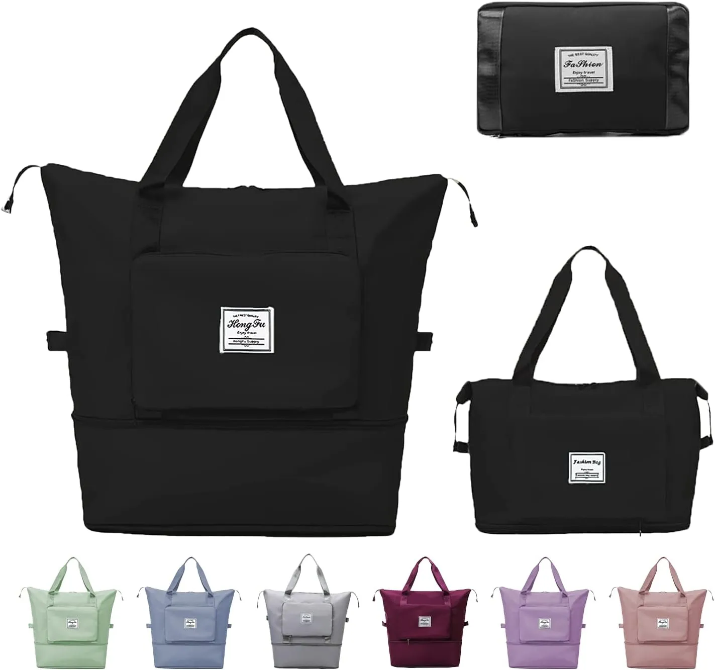 Large Capacity Travel Bag, Expandable Foldable Travel Duffel Bag, Dry and Wet Separation Portable Travel Duffel Bag, Overnight Bag for Women and Man (Black)