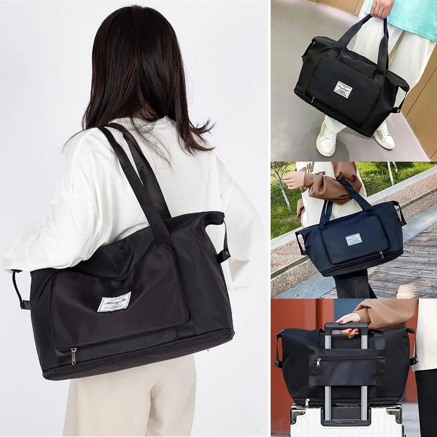 Large Capacity Travel Bag, Expandable Foldable Travel Duffel Bag, Dry and Wet Separation Portable Travel Duffel Bag, Overnight Bag for Women and Man (Black)