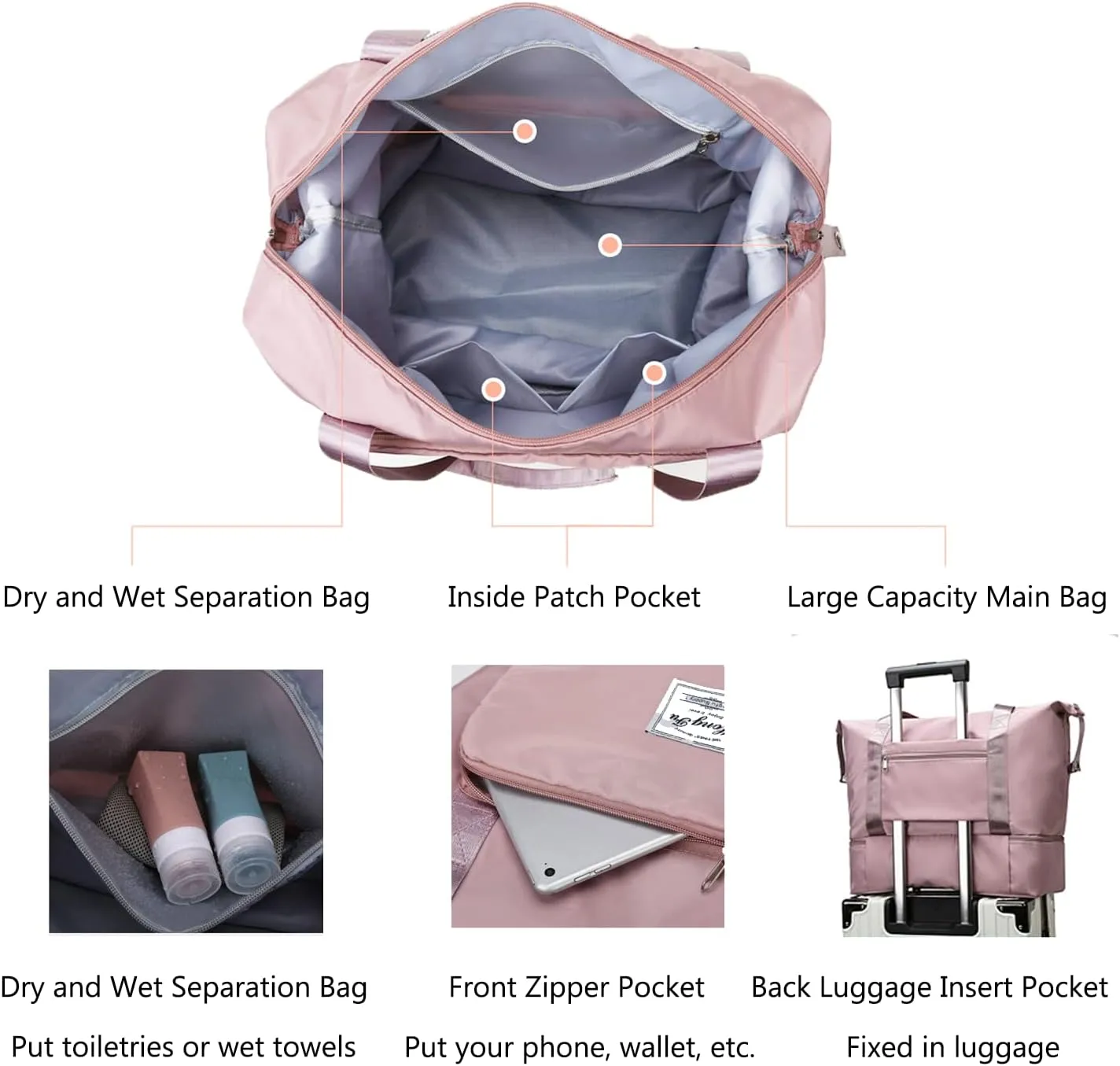 Large Capacity Travel Bag, Expandable Foldable Travel Duffel Bag, Dry and Wet Separation Portable Travel Duffel Bag, Overnight Bag for Women and Man (Black)