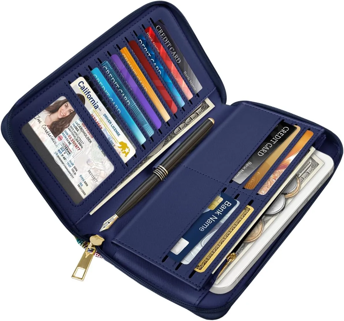 Large Capacity Wallets for Women RFID Blocking Leather Zip Around Phone Purse Ladies Travel Credit Card Clutch with Wristlet, Mandala