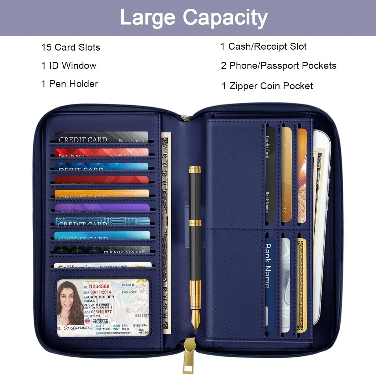 Large Capacity Wallets for Women RFID Blocking Leather Zip Around Phone Purse Ladies Travel Credit Card Clutch with Wristlet, Mandala