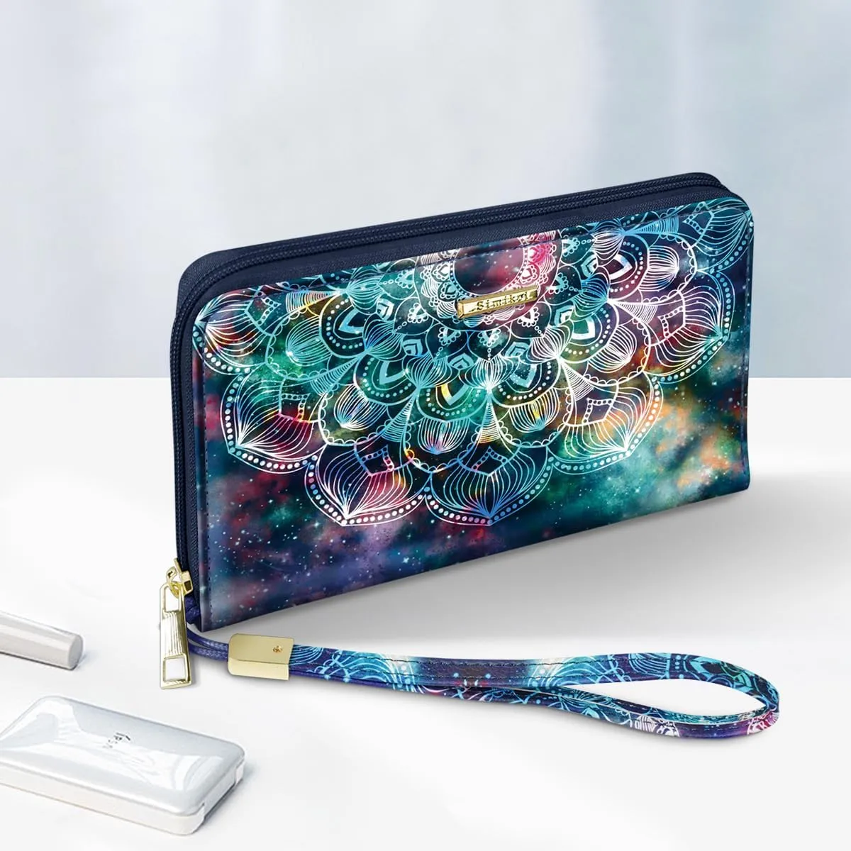 Large Capacity Wallets for Women RFID Blocking Leather Zip Around Phone Purse Ladies Travel Credit Card Clutch with Wristlet, Mandala