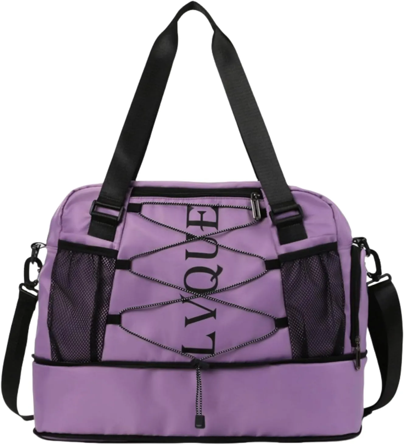 Large Capacity Waterproof Sports Duffel, Expandable Travel Bag with Shoe Compartment & 3 Front Pockets (Purple)