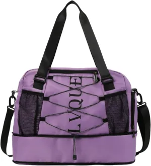 Large Capacity Waterproof Sports Duffel, Expandable Travel Bag with Shoe Compartment & 3 Front Pockets (Purple)