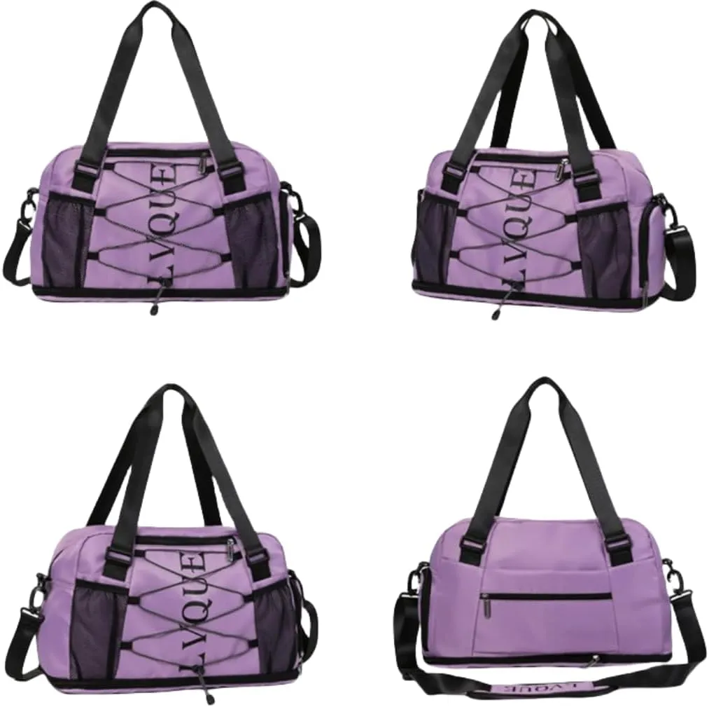 Large Capacity Waterproof Sports Duffel, Expandable Travel Bag with Shoe Compartment & 3 Front Pockets (Purple)