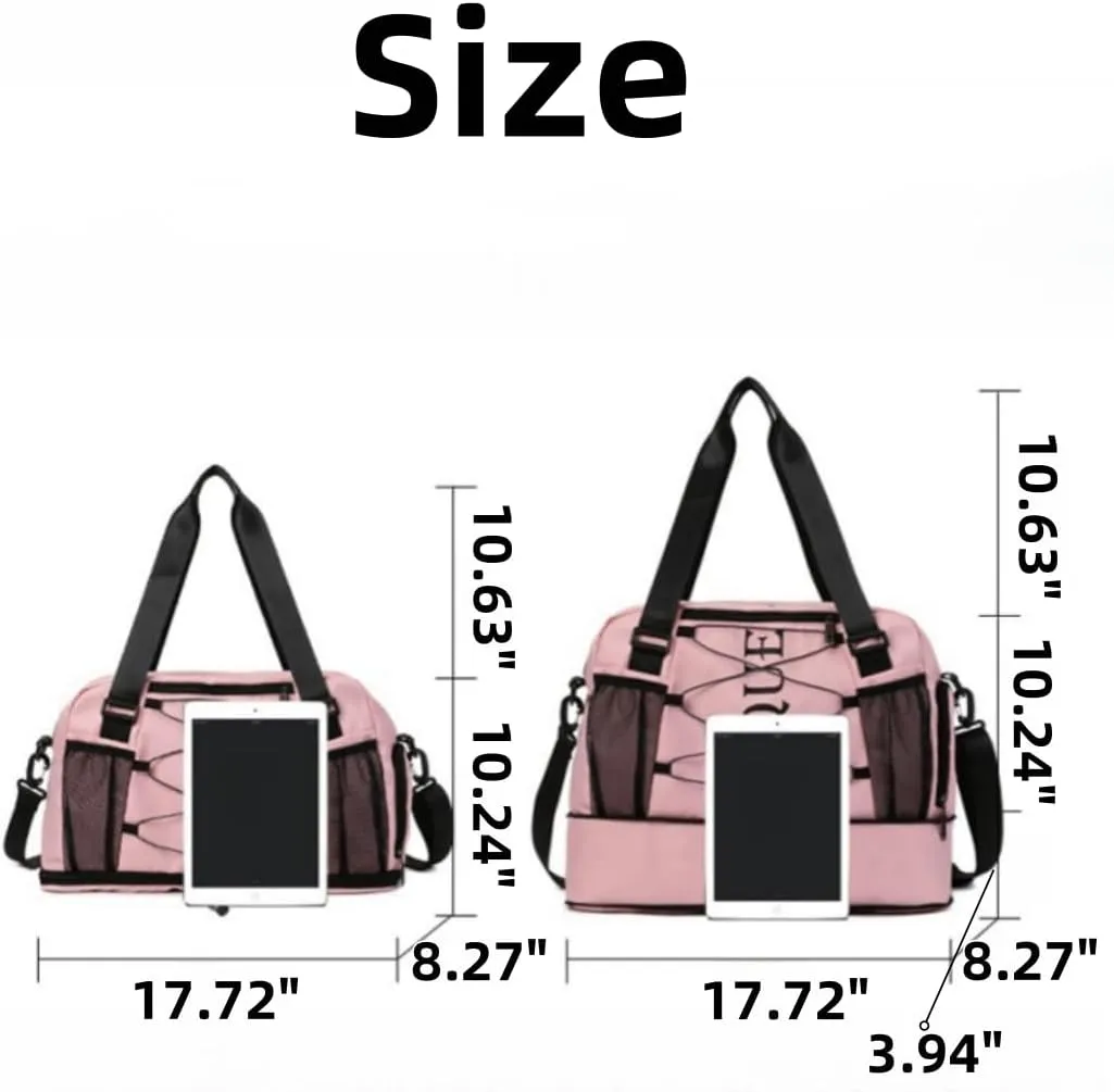 Large Capacity Waterproof Sports Duffel, Expandable Travel Bag with Shoe Compartment & 3 Front Pockets (Purple)
