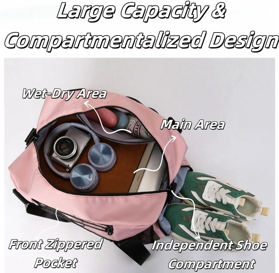 Large Capacity Waterproof Sports Duffel, Expandable Travel Bag with Shoe Compartment & 3 Front Pockets (Purple)