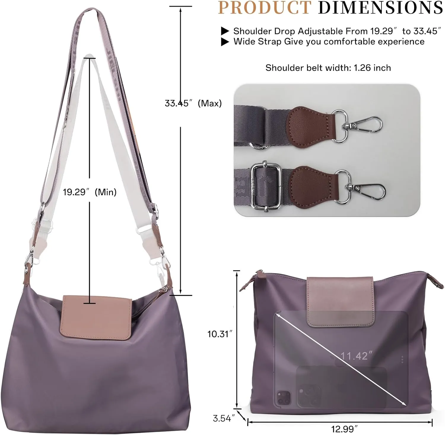 Large Crossbody Bag for Women Fabric Nylon Casual Commuter Bag Trendy Fashion Hobo Shoulder Bag Ladies Travel Handbag