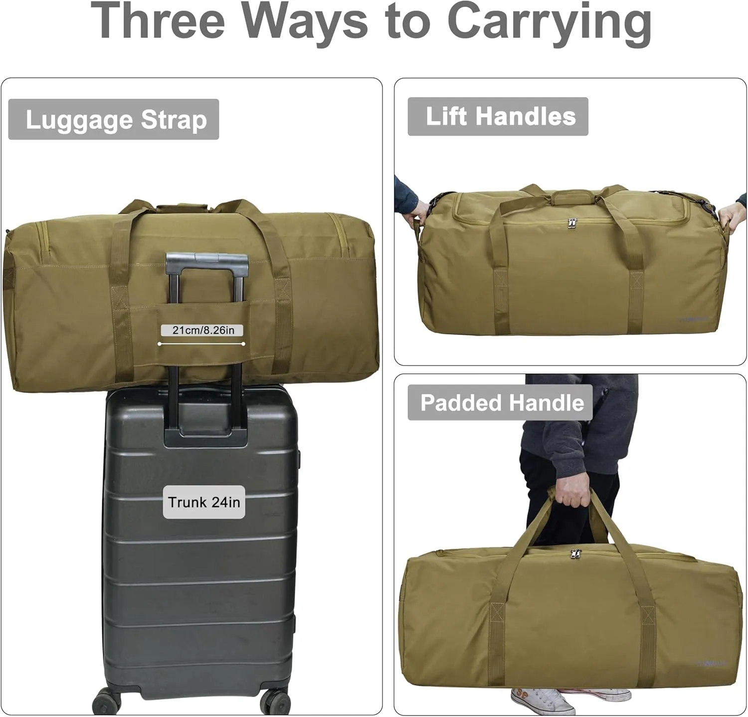 Large Duffle Bag 100L, Travel Duffel Bag for Men, Water & Tear Resistant Travel Bag, Extra Large Moving Bags Women Weekender Bag Overnight for Sports Travel Essentials, Camping Gear Storage (Khaki)