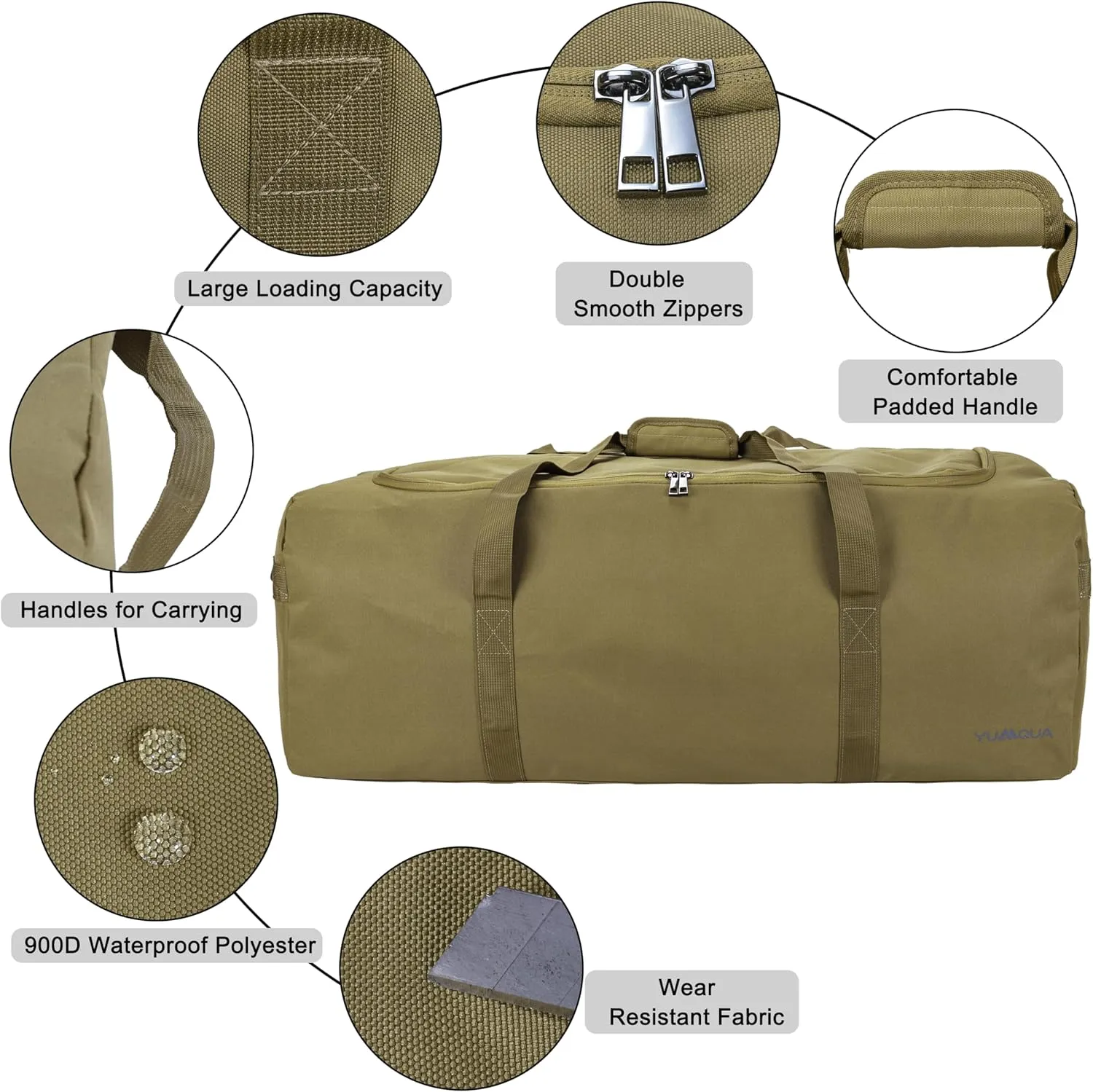 Large Duffle Bag 100L, Travel Duffel Bag for Men, Water & Tear Resistant Travel Bag, Extra Large Moving Bags Women Weekender Bag Overnight for Sports Travel Essentials, Camping Gear Storage (Khaki)