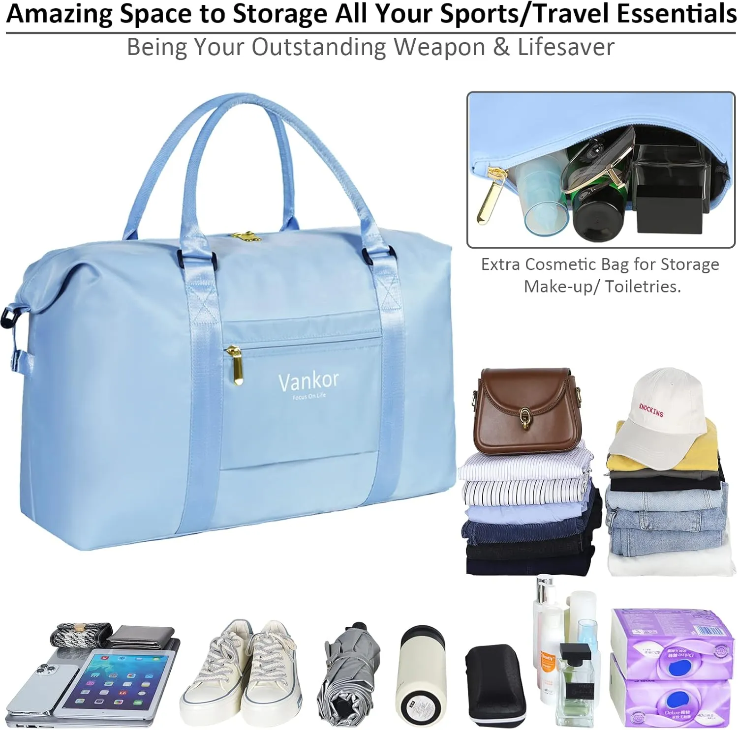 Large Duffle Bag for Travel Waterproof 21 Inch, Vankor Gym Duffel Bag for Women Men Durable Carry on Weekender Overnight Sports Luggage Weekend Beach Yoga Workout Hospital Mommy Diaper Bag Pink