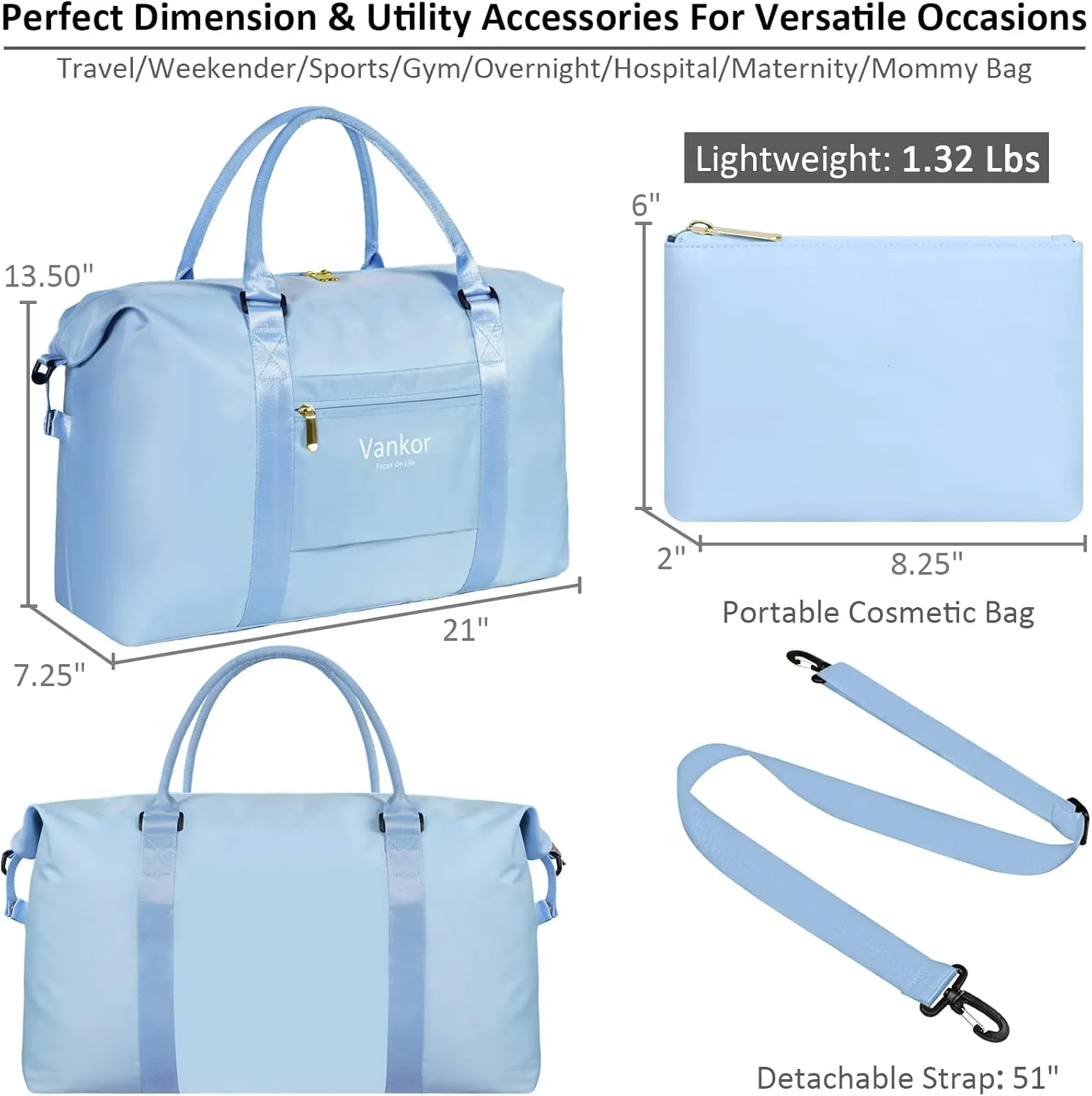 Large Duffle Bag for Travel Waterproof 21 Inch, Vankor Gym Duffel Bag for Women Men Durable Carry on Weekender Overnight Sports Luggage Weekend Beach Yoga Workout Hospital Mommy Diaper Bag Pink