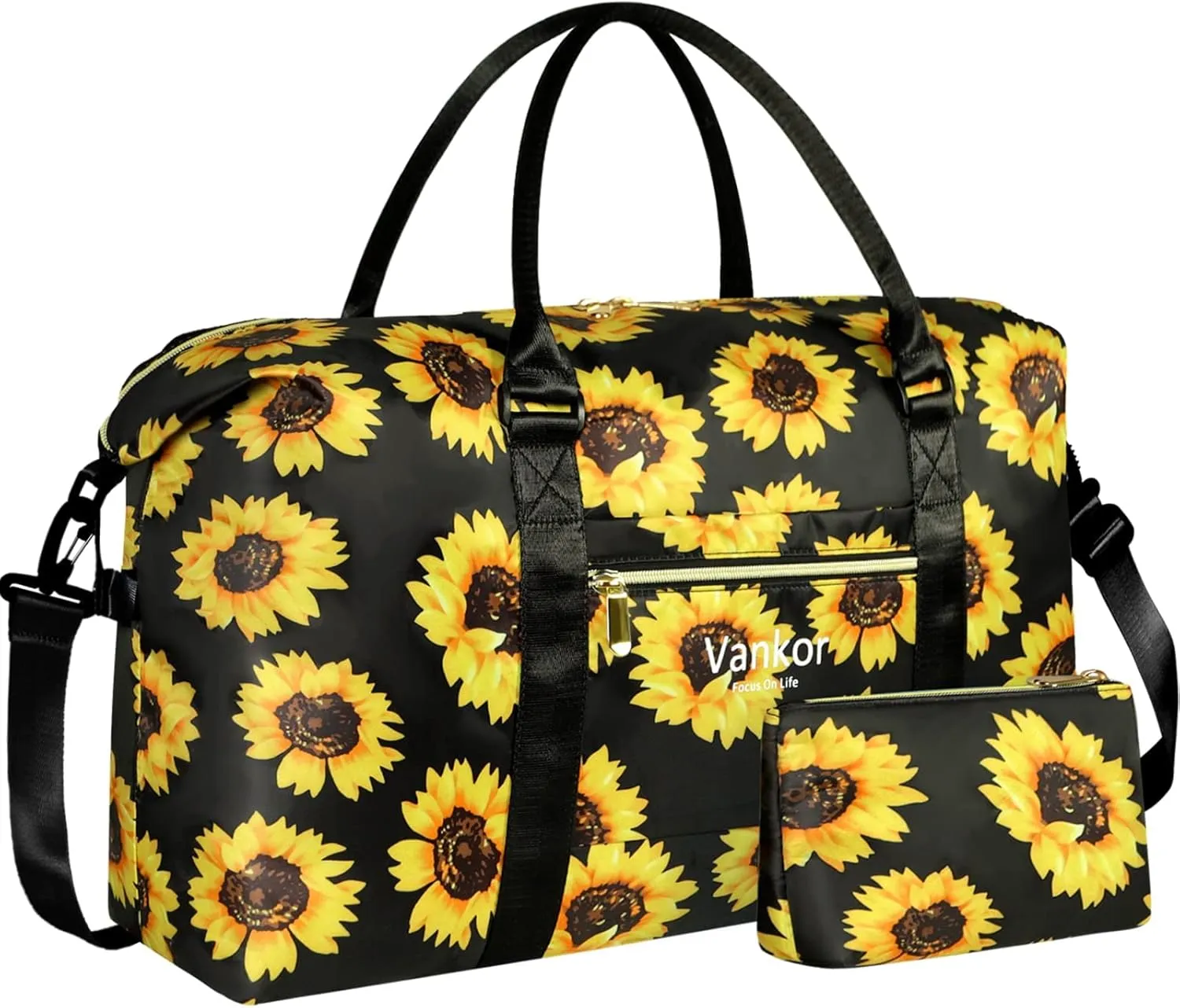Large Duffle Bag for Travel Waterproof 21 Inch, Vankor Gym Duffel Bag for Women Men Durable Carry on Weekender Overnight Sports Luggage Weekend Beach Yoga Workout Hospital Mommy Diaper Bag Sunflower