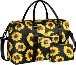 Large Duffle Bag for Travel Waterproof 21 Inch, Vankor Gym Duffel Bag for Women Men Durable Carry on Weekender Overnight Sports Luggage Weekend Beach Yoga Workout Hospital Mommy Diaper Bag Sunflower