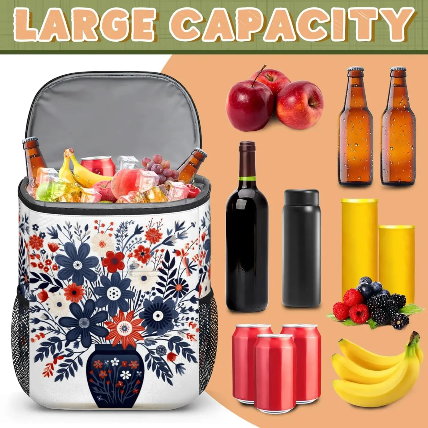 Large Insulated Cooler Backpack, Leak Proof Backpack 30 Cans, Cooler Bag for 12h Hot/Cold Retention
