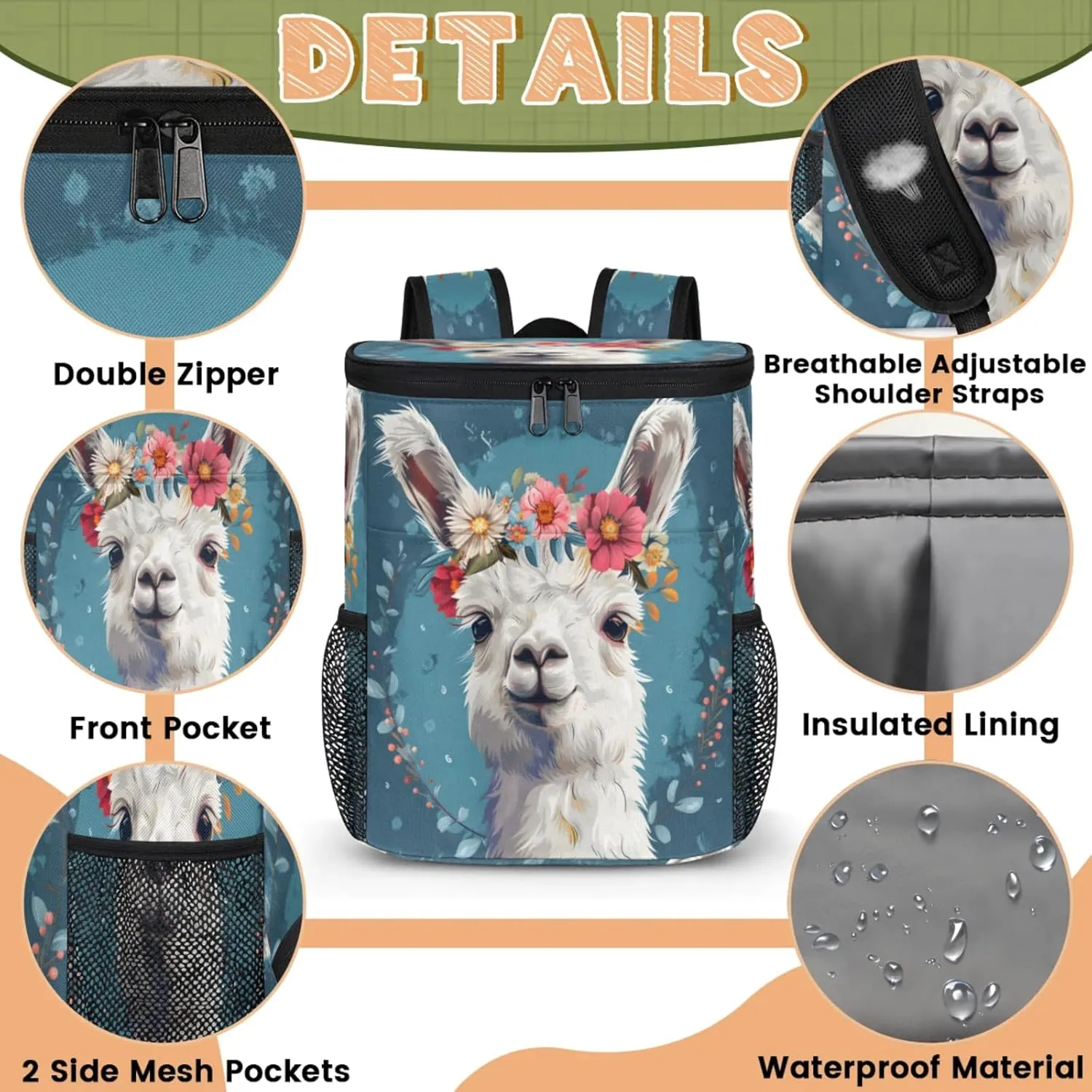 Large Insulated Cooler Backpack, Leak Proof Backpack 30 Cans, Cooler Bag for 12h Hot/Cold Retention