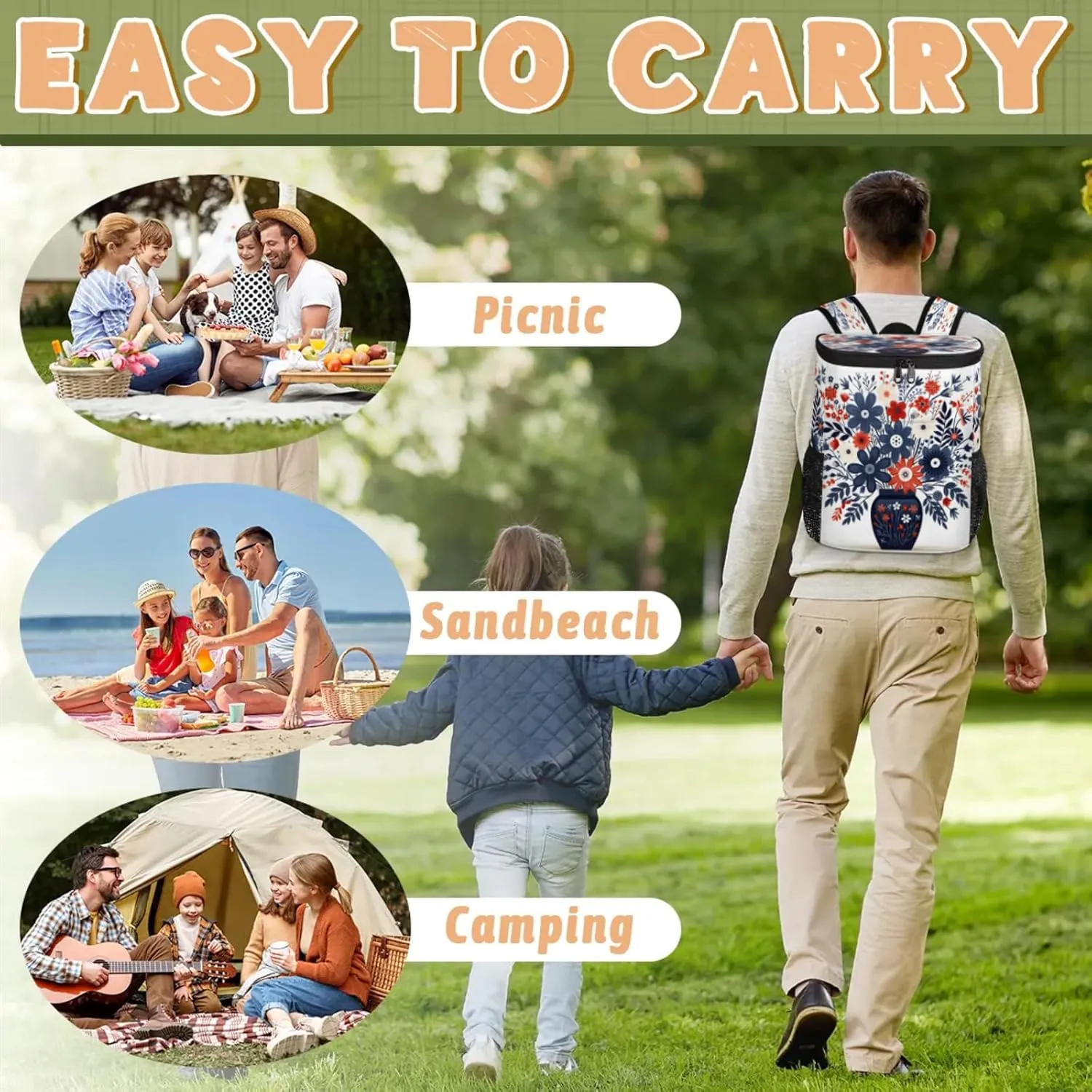 Large Insulated Cooler Backpack, Leak Proof Backpack 30 Cans, Cooler Bag for 12h Hot/Cold Retention