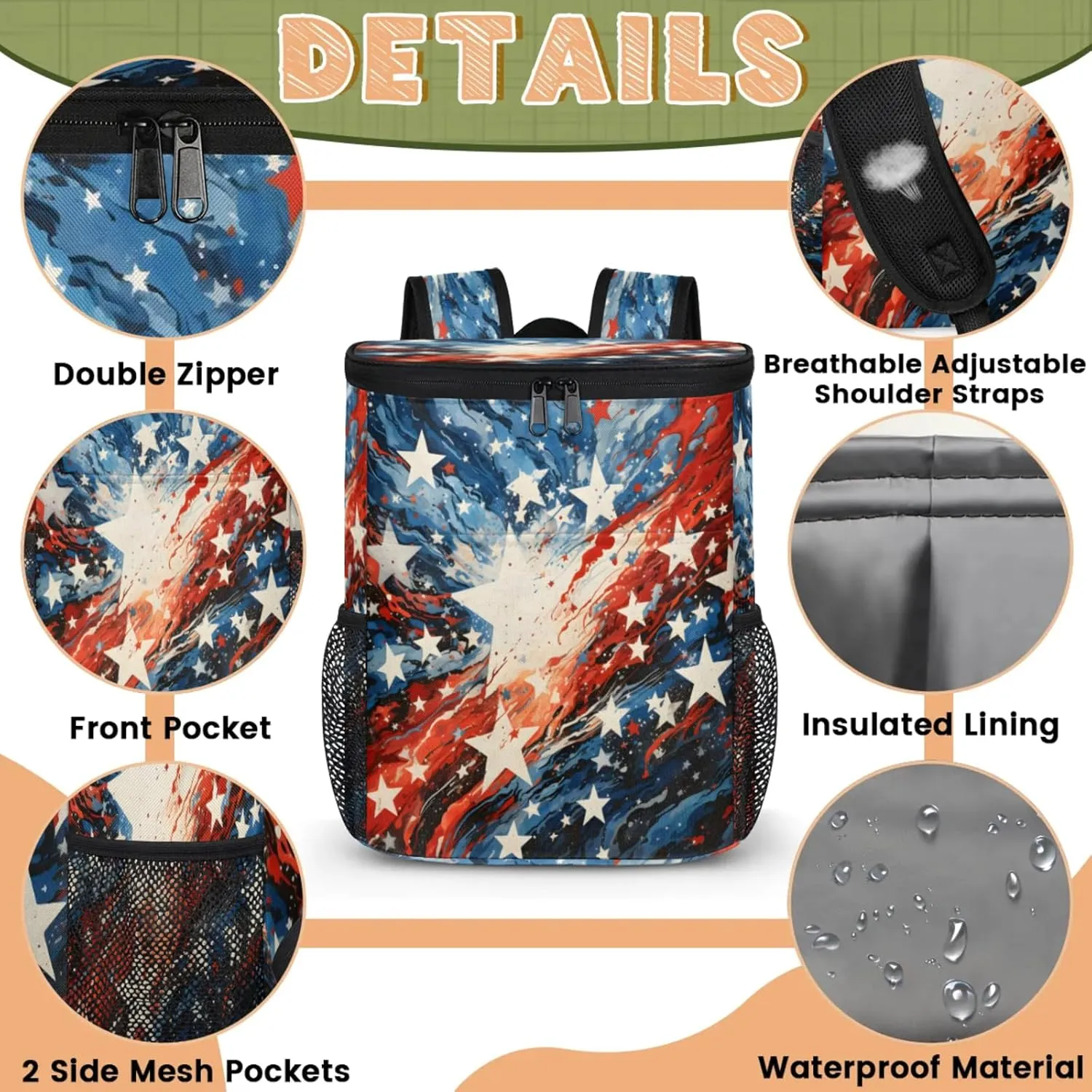 Large Insulated Cooler Backpack, Leak Proof Backpack 30 Cans, Cooler Bag for 12h Hot/Cold Retention