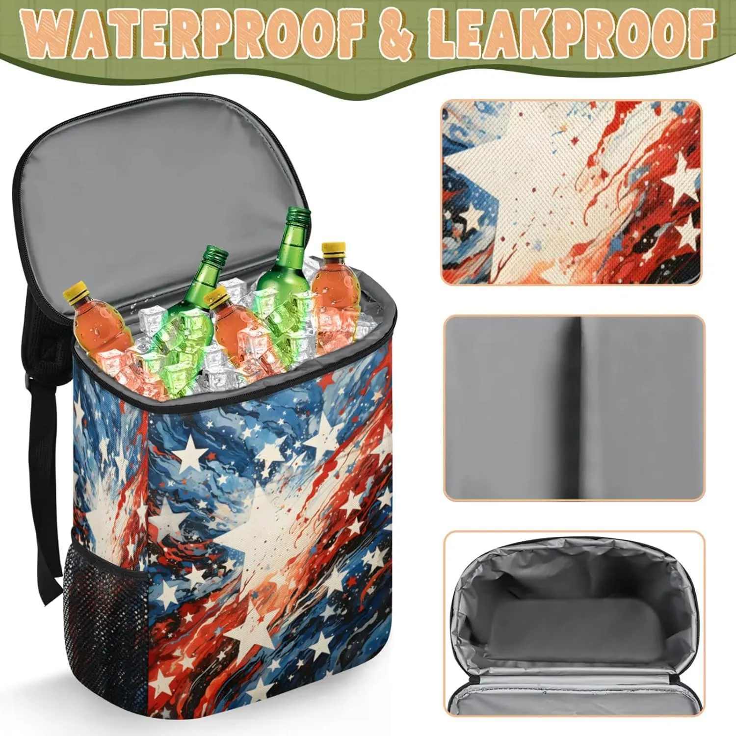Large Insulated Cooler Backpack, Leak Proof Backpack 30 Cans, Cooler Bag for 12h Hot/Cold Retention