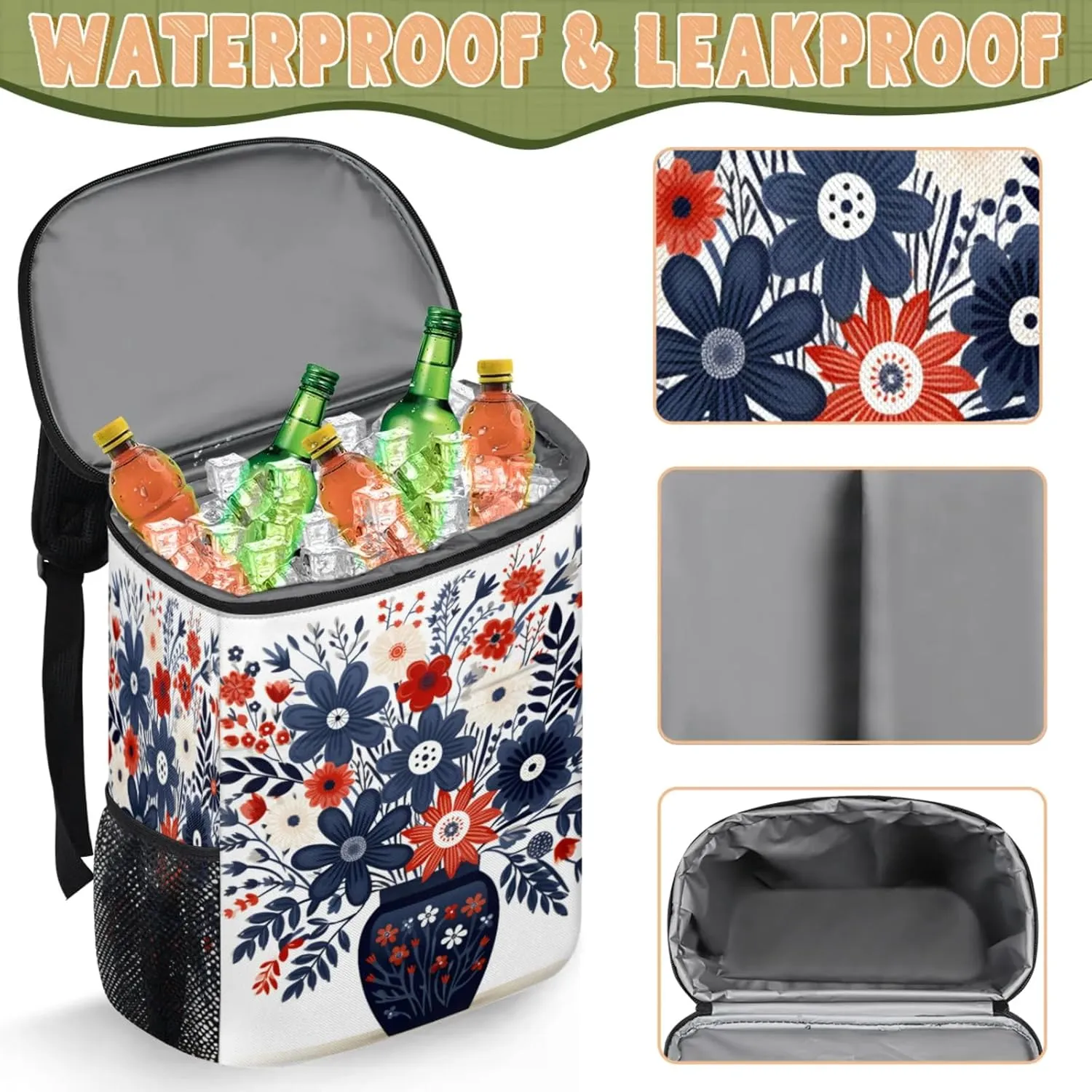 Large Insulated Cooler Backpack, Leak Proof Backpack 30 Cans, Cooler Bag for 12h Hot/Cold Retention
