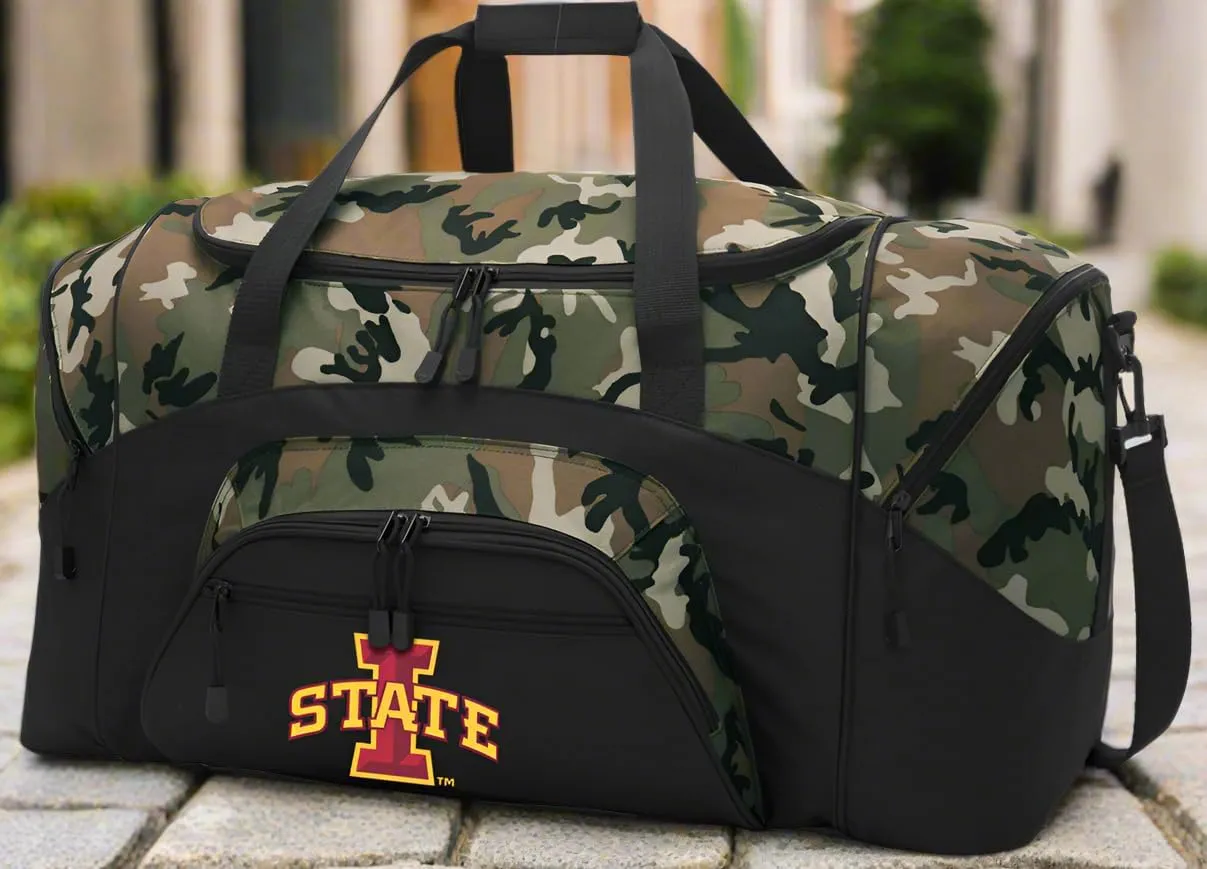 LARGE ISU Cyclones Duffel Bag Iowa State Suitcase or Gym Bag For Men Or Her (Camo)