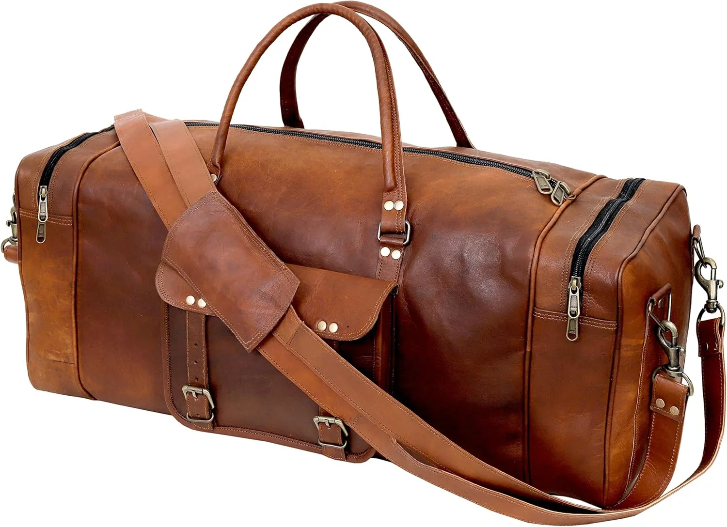 Large Leather 32 Inch Luggage Handmade Duffel Bag Carryall Weekender Travel Overnight Gym Sports Carry On For Men And Women (32 inch)