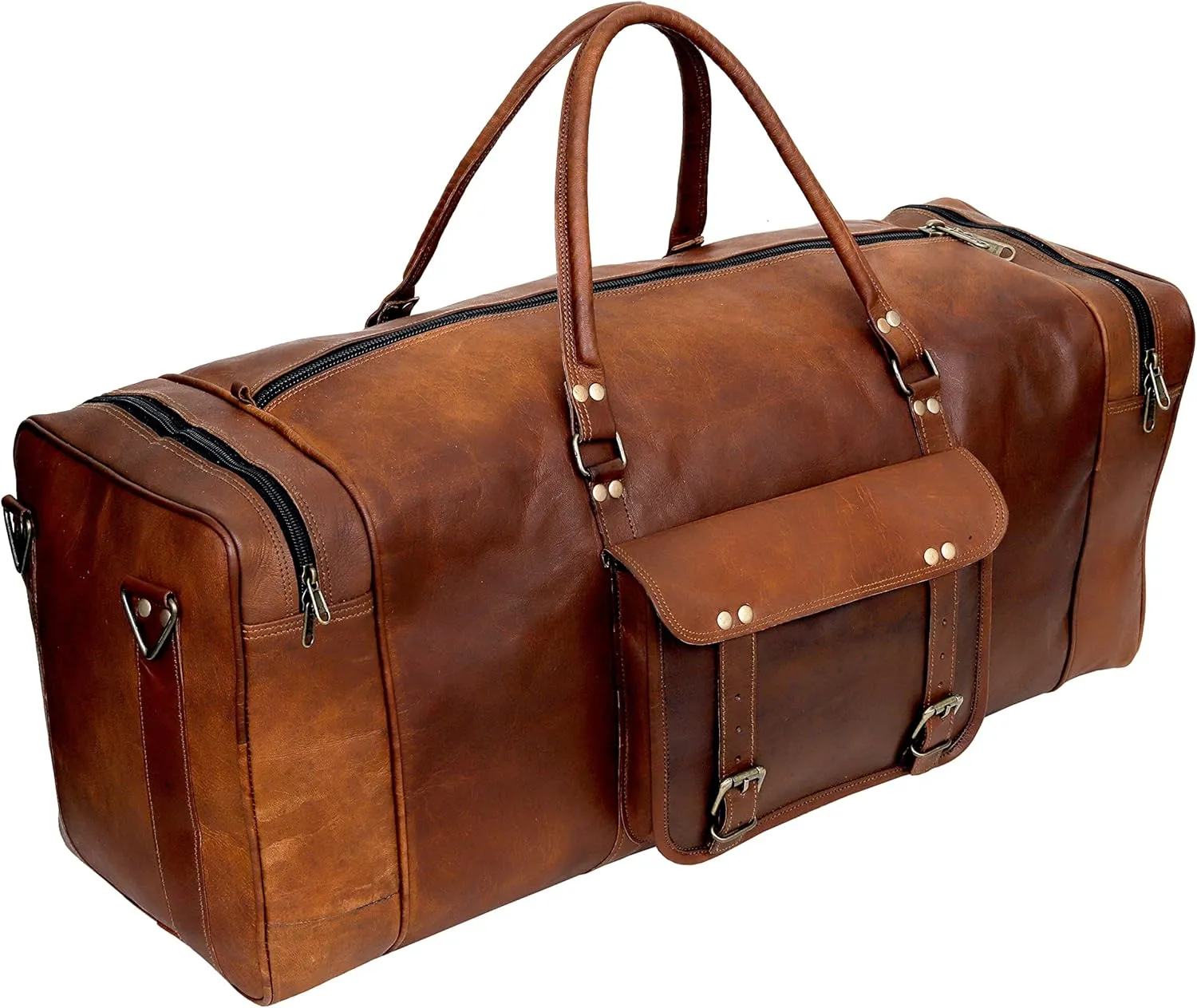 Large Leather 32 Inch Luggage Handmade Duffel Bag Carryall Weekender Travel Overnight Gym Sports Carry On For Men And Women (32 inch)