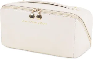 Large Makeup Organizer Travel Toiletry Bag,Water-resistant PU Makeup Cosmetic Bag for Women Toiletries Travel Bag With Compartments & Handle & Divider